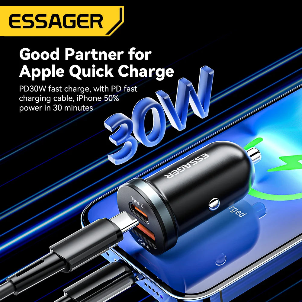 30W USB Type C Bil Laddare 